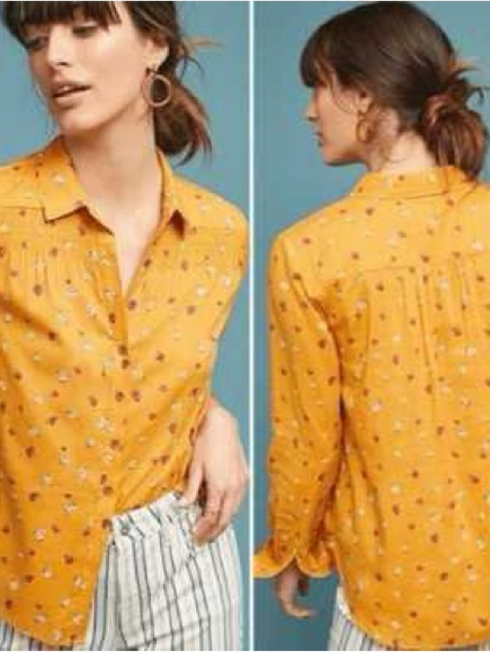 Maeve Mustard Floral Button-Down Shirt
